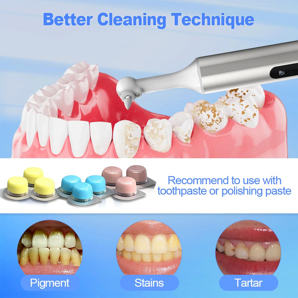 Home Tooth Polisher,Multi-Functional LED Tooth Polisher,Aluminum Alloy with Anti-Slip Texture,9 polishing Paste Units,USB Type-C Charging,6 Polished Accessories,Personal Portable Dental Care Tool