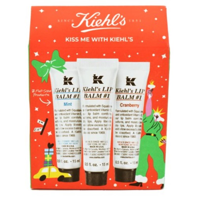 Kiehl's Lip Balm Treatment Set - 3 Nourishing Flavors: Mint, Cranberry, Original