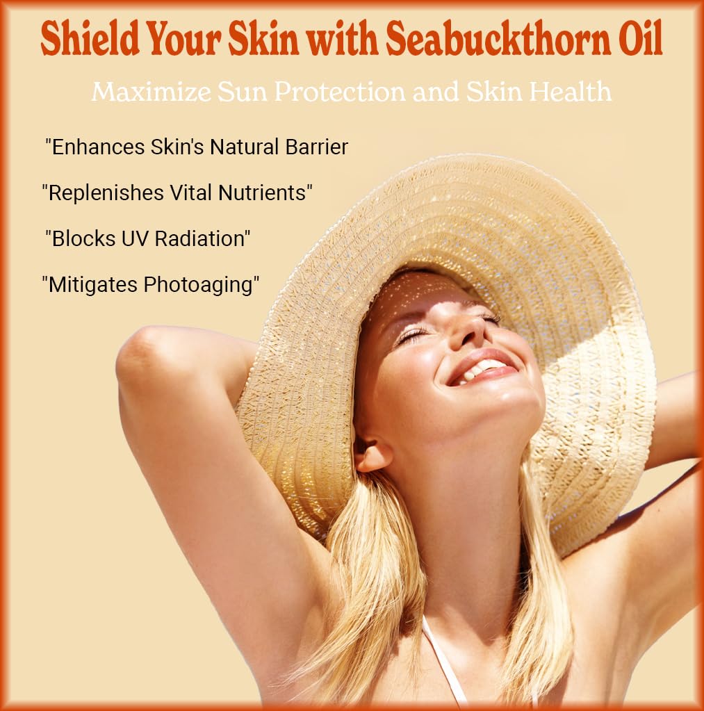 Natural Born Oils 4oz Sea Buckthorn Oil, 100% Pure and Natural, Organic, Cold-pressed, Unrefined, Revitalizing, Includes Pump & Dropper