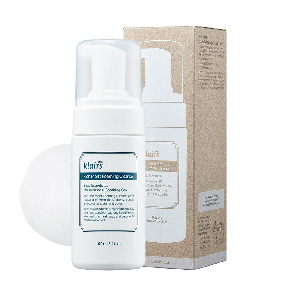 DearKlairs K-Beauty Skincare Rich Moist Foaming Cleanser, 3.4 fl oz (100 ml)