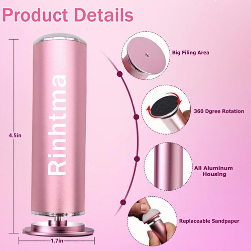 Electric Callus Remover for Dead Skin, Adjustable Speed Pedicure Kit, Painless Foot File with Sandpaper Discs, Mask & 5.9ft Cord, Feet Care for Men & Women(Pink)