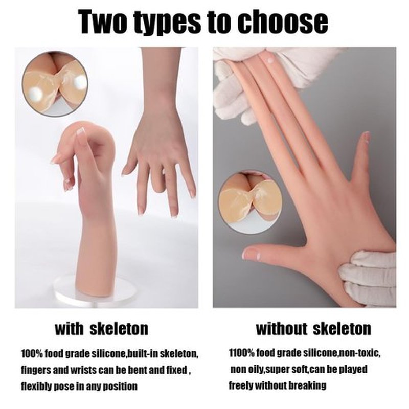 BodhiTCM Silicone Female Hand Realistic,Lifelike for Manicure Practice,Jewelry Display, Accessory Display Photography, Film Props, Etc with Acrylic Nails (2, Ivory White)