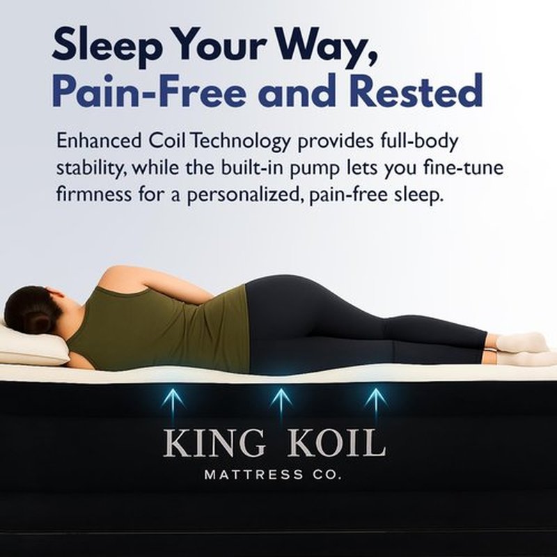 King Koil Queen Air Mattress - Luxury Pillow Top Plush Design with Built-in Pump | Waterproof & Adjustable, 20" Size