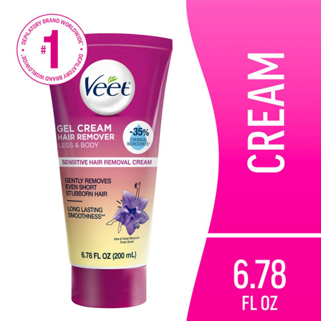 Hair Removal Cream VEET Legs & Body 3 in 1 Gel Remover Sensitive Formula with Aloe Vera and Vitamin E 6.78 fl ozTube Pack of