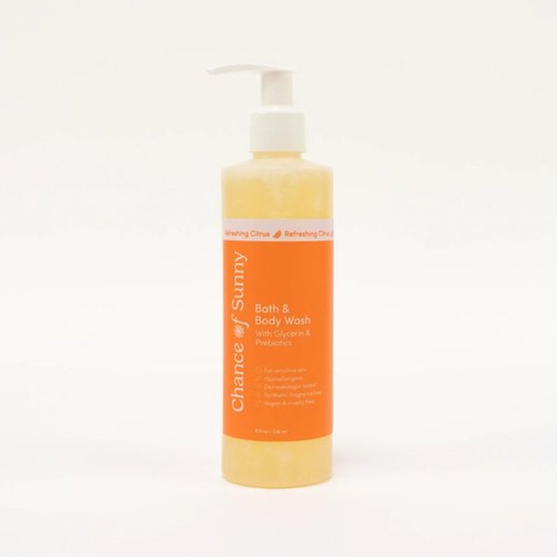 CHANCE OF SUNNY Refreshing Citrus Bath & Body Wash, 8 oz – Hypoallergenic, Vegan with Glycerin & Prebiotics Gentle, pH-Balanced Cleanser for Dry & Delicate Skin (8 oz)