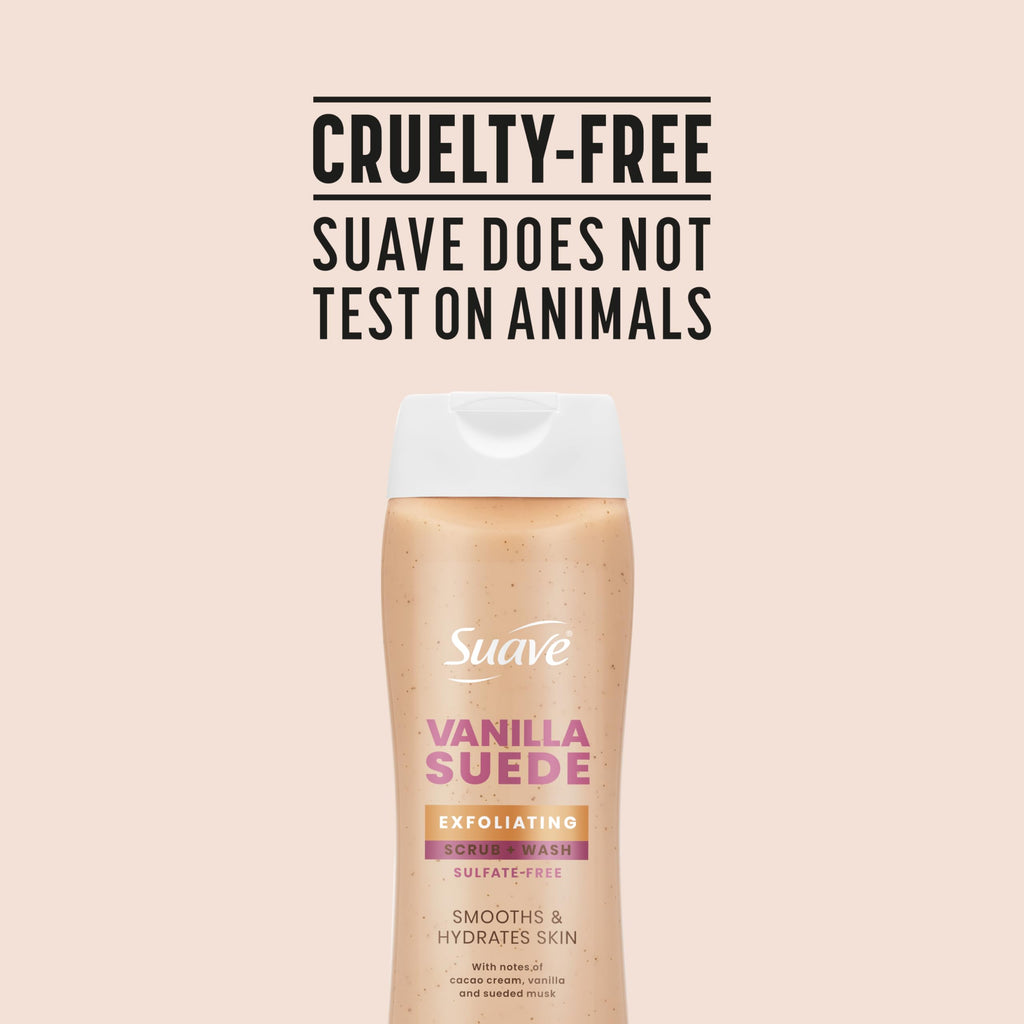 Suave Vanilla Suede Exfoliating Body Wash & Scrub with Glycerin & Vitamin E, Sulfate-Free Hydrating Cleanser for Soft, Smooth Skin, 18 FL OZ