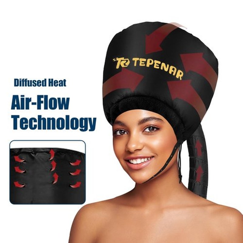 TEPENAR Hair Dryer Bonnet - Upgraded Extra Large Soft Adjustable Hooded Cap for Fast Hair Styling and Care