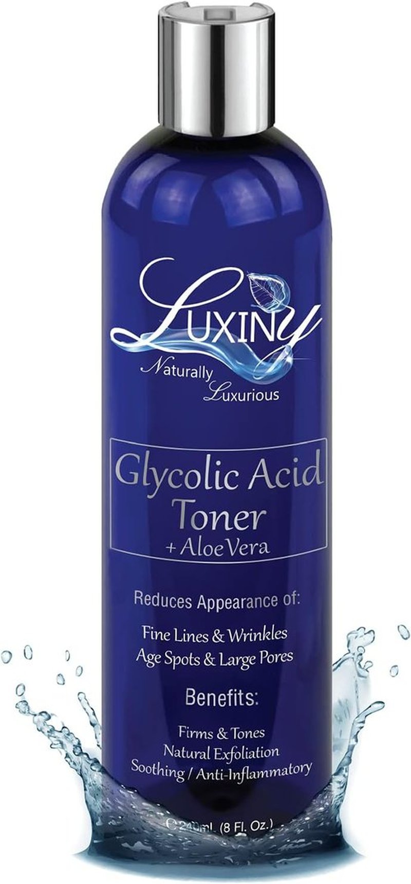 Glycolic Acid Toner - AHA BHA Hydrating Facial Toner | 8 oz Organic Alcohol-Free Witch Hazel for Acne-Prone Skin
