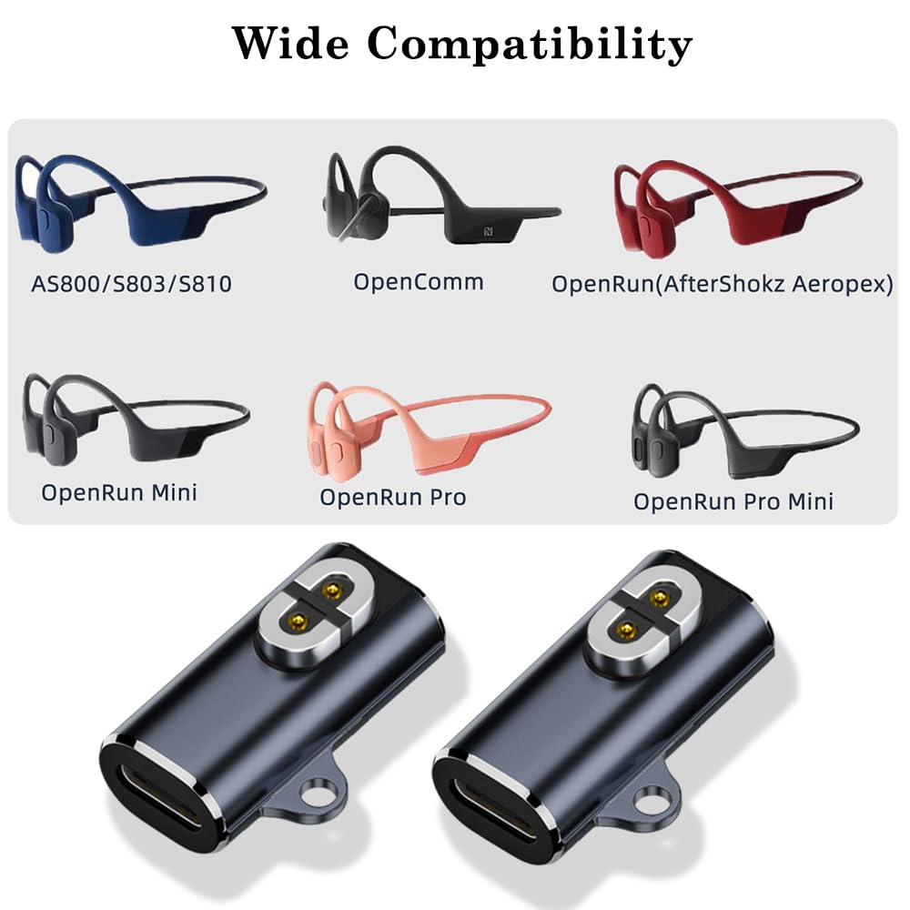 AuviPal USB C Magnetic Charger Adapter for AfterShokz Aeropex, Shokz OpenComm, OpenRun, OpenRun Pro, OpenRun Mini and OpenRun Pro Mini - 2 Pack, Gray