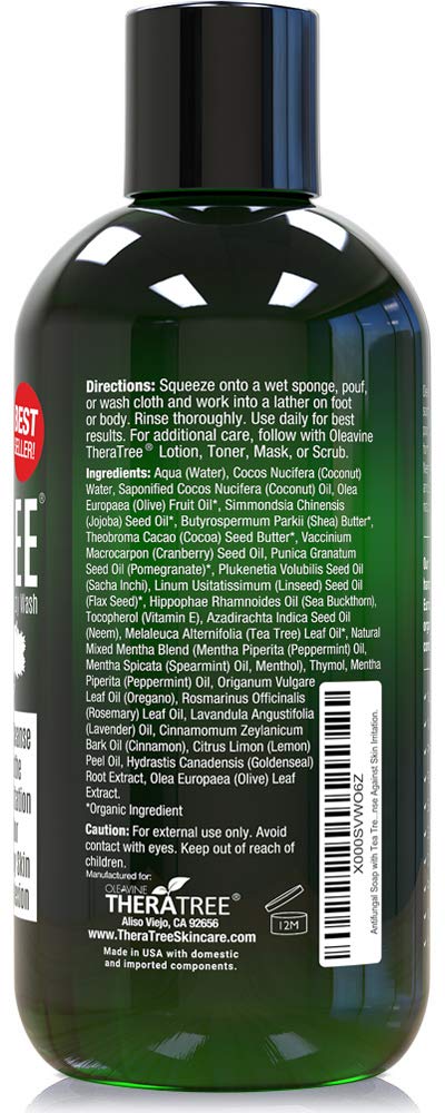Oleavine TheraTree Tea Tree Oil Body Wash & Foot Wash - Mint - Natural Cleansing Shower Gel for Daily Skin & Body Care - Soothing & Refreshing Formula for Men & Women, 12 Fl Oz