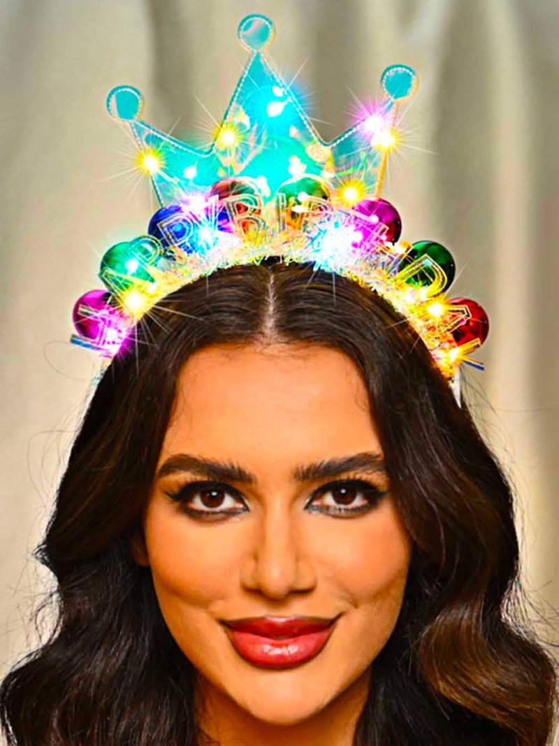 Zoestar Light Up Happy Birthday Crown Headband Glow Ball Hair Bands Sparkly Birthday Party Hair Accessories Women(Colorful)