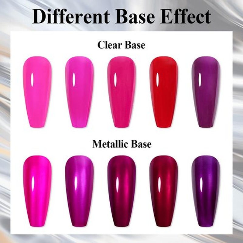 Imtiti Chrome Gel Nail Polish Set, 5 Color Jelly Sheer Metallic Nail Polish, Metal Mirror Effect, Chrome Polish, Soak off UV LED DIY Nail Art Salon Manicure, 6ml x 6