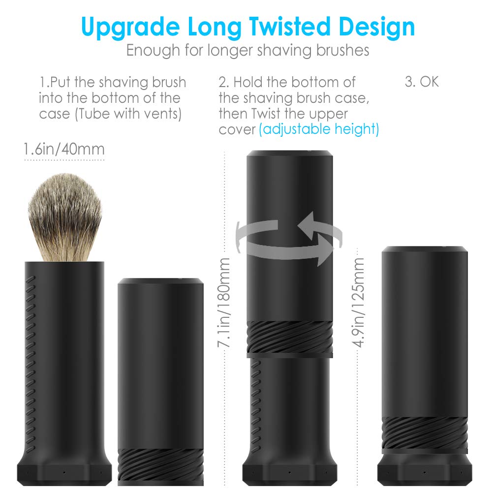 Enerfort Shaving Brush Travel Case, Shave Brush Holder Stand with Adjustable Height Compatible Most of Shaving Brushes (Brush not Included) (Black)