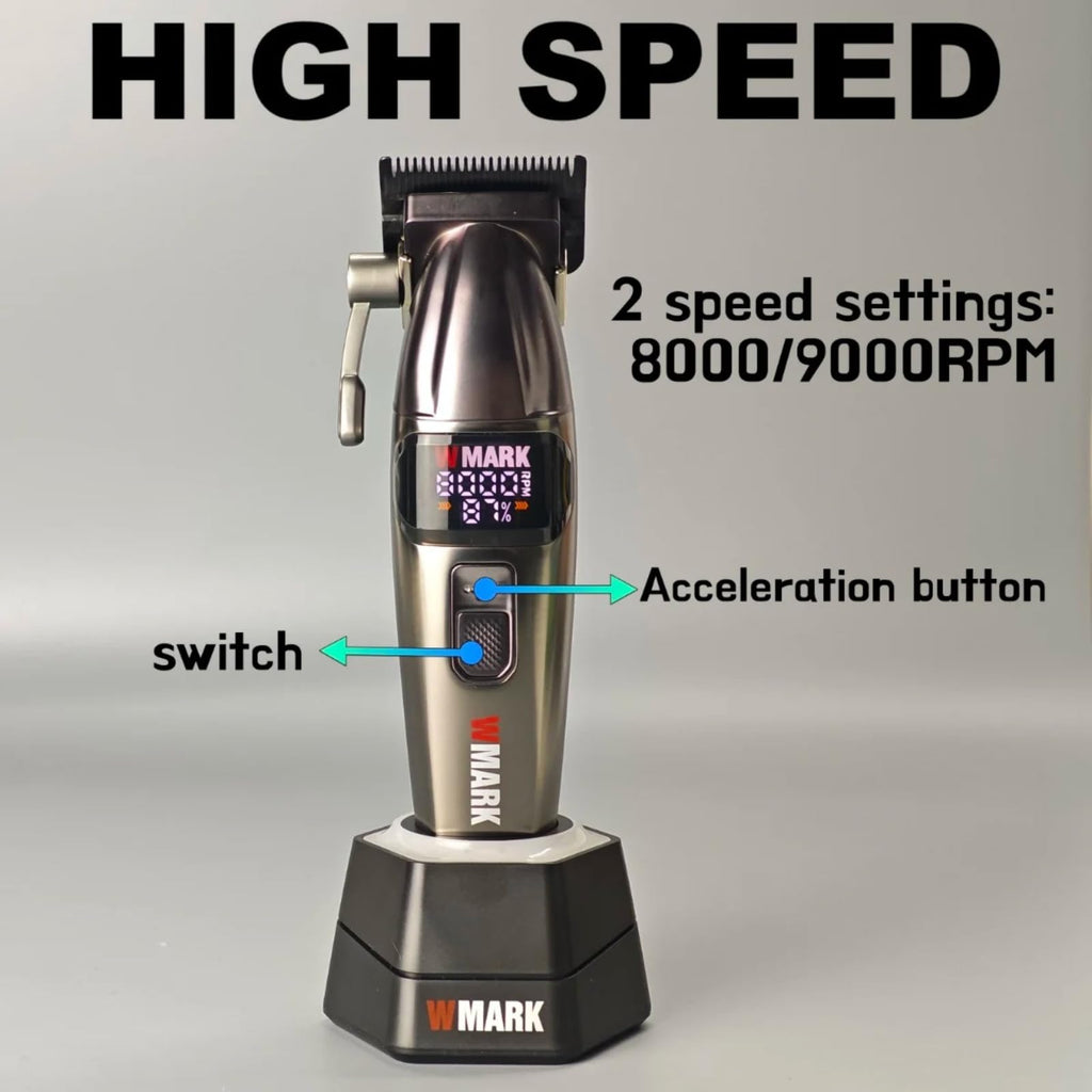 WMARK Hair Clippers for Men Professional Barber Clippers for Hair Cutting Cordless Clippers 5CR DLC Curved Ceramic Fade Blades, 2 Speed 8000/9000RPM, LED Digital Display, USB-C Rechargeable NG-8008