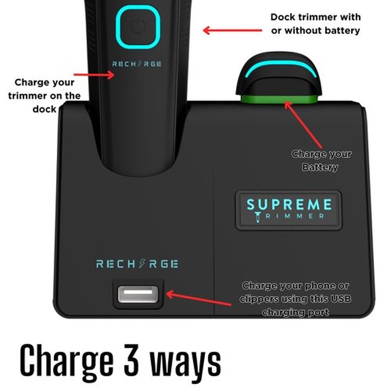 Supreme Trimmer Recharge ST777 – Professional Barber Trimmer with 2 Removable Batteries | 8000 RPM Motor, Zero Gap DLC Blades, Smart Charging Dock, USB-C Fast Charge