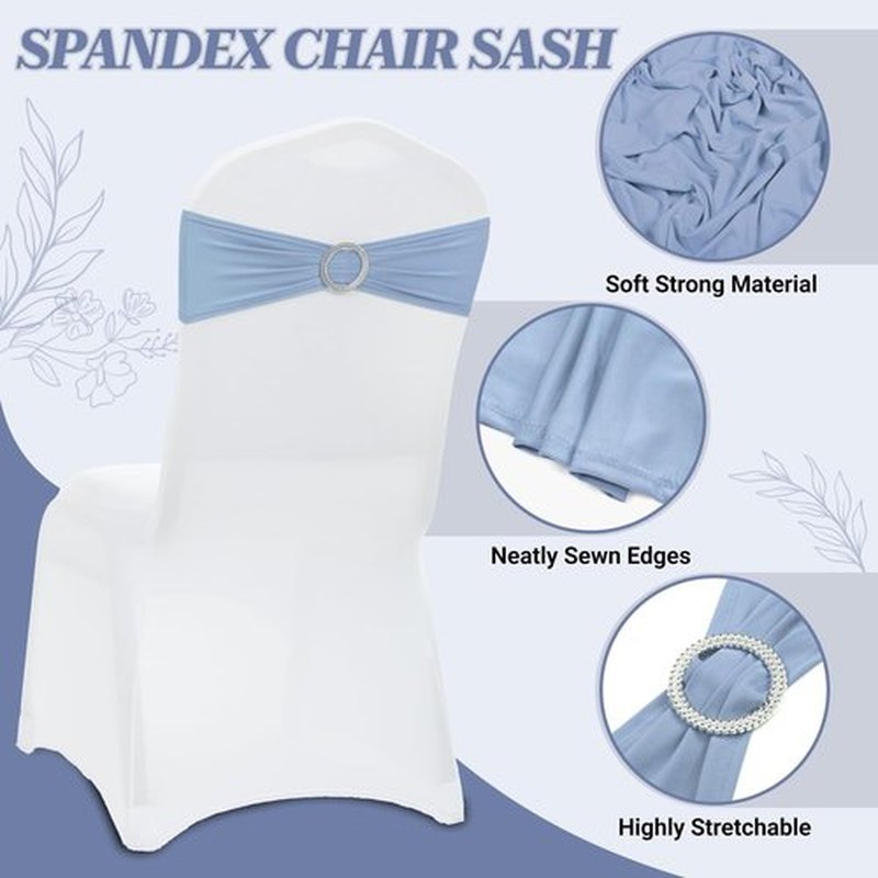 MDS Premium Spandex Chair Sashes - Stretchy Bow Covers with Buckle Slider | 100-Pack in Baby Blue