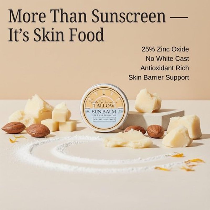 Tallow Sun Balm - Tinted Mineral Sunscreen with Grassfed Tallow & Zinc Oxide | SPF 30 | 2 oz (Fair)