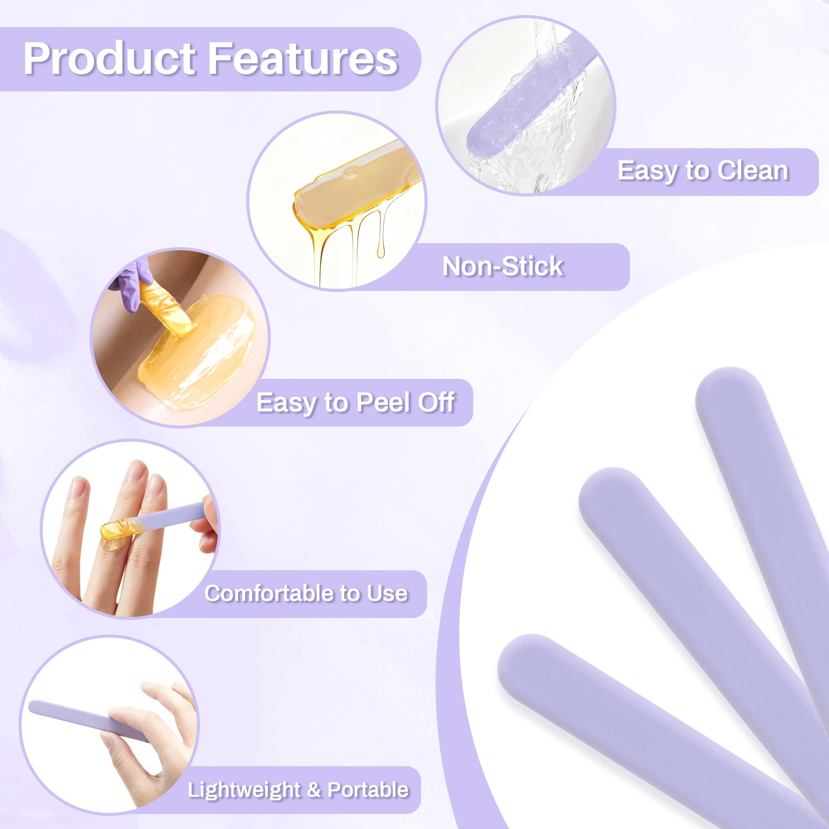 RAQEHO 3 Reusable Silicone Wax Spatula - Non-stick Wax Applicator Stir Sticks for Face Arm Hair Removal Waxing Accessories Removal Products Esthetician Supplies Professional For Home Beauty Salon Use.