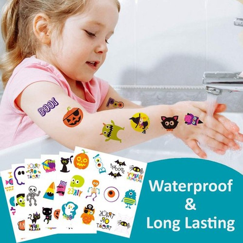 144 Pcs Halloween Temporary Tattoos, 72 Cute Designs Colorful Waterproof Halloween Cartoon Pumpkin Tattoo Stickers for Boys Girls, Halloween Trick or Treat Party Favors