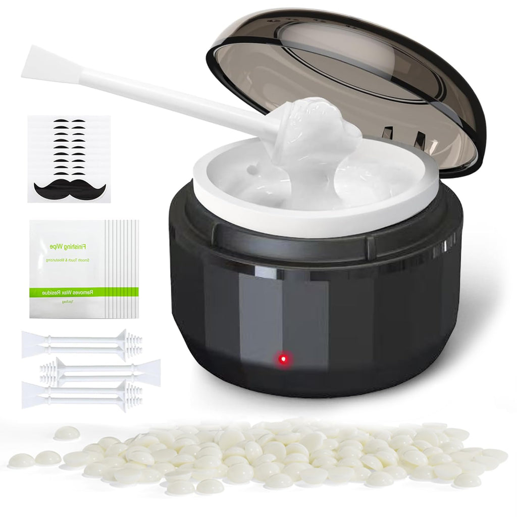 FONESO Men Nose Ear Hair Removal Wax Kit, Professional Home Wax Warmer with Silicone Bowl, 100g Wax Beads and 10 Applicator Sticks, Fast Heat Nose Wax Kit for Men & Women