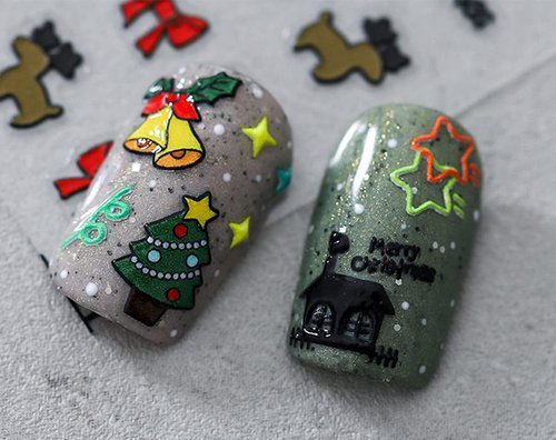 Christmas Nail Art Stickers, 5D Stereoscopic Embossed Nail Stickers Winter Snowman Nail Design Stick Elk Pattern Xmas Christmas Bell Tree for Christmas Nail Decoration(4 Sheets)