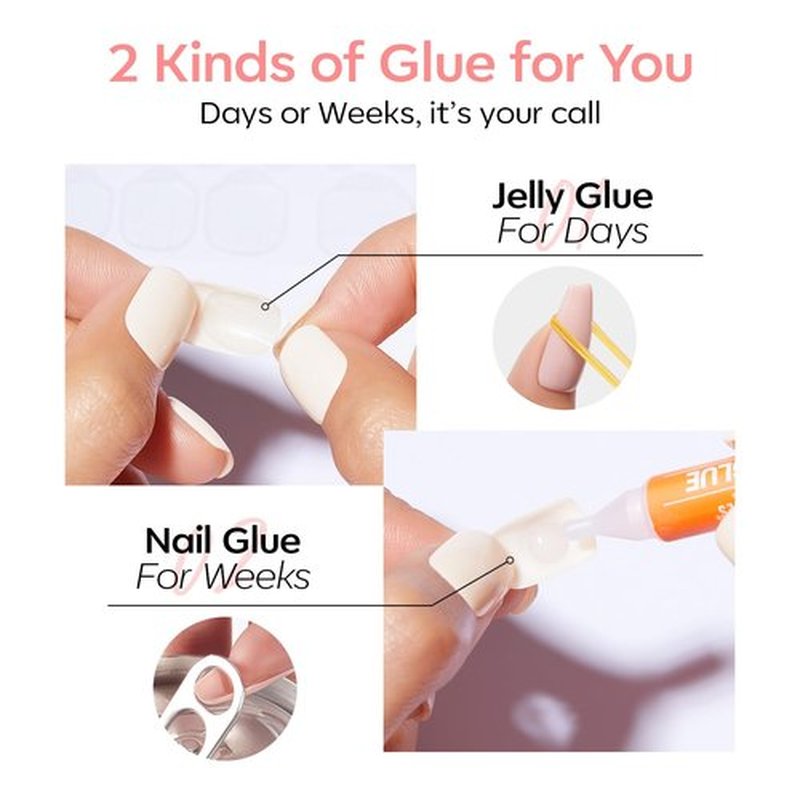 Modelones Extra Short Press on Nails, Semi-Transparent Squoval Fake Nails, Reusable Nail Kit with Nail Glue Adhesive Tabs Mini Nail File, Valentines Nails Press Ons 32Pcs 16 Sizes, Soft Pink