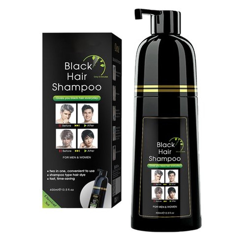 BELEZALIB Black Hair Dye Shampoo for Gray Hair, Semi-Permanent Hair Color Shampoo for Women and Men, Simple to Use and Lasts 30 Days-Fast Acting, Herbal Ingredients and Ammonia Free (14 Fl oz)
