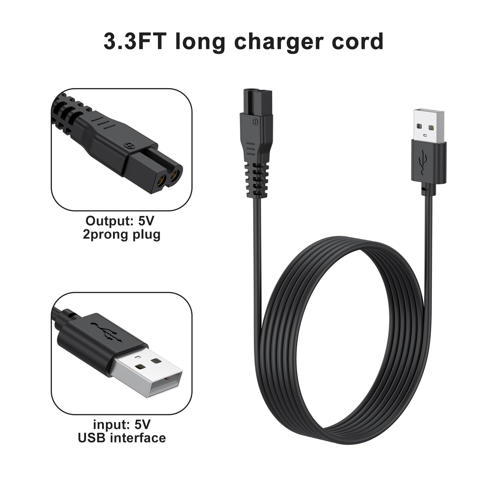 Wanme Charger Cable for Oneisall Dog Clippers, 3.3ft USB Replacement Charging Cord Compatible with oneisall 1/2/3 Speed Pet Grooming Kit Dog Paw Trimmer (3.3FT)