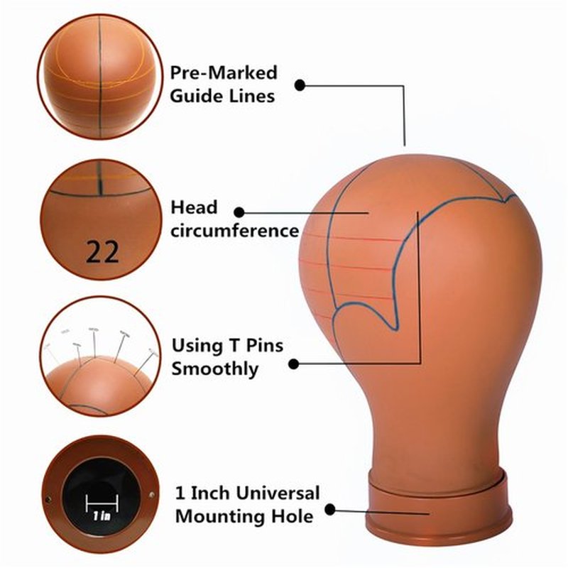 COMMGOAL Mannequin Head for Wigs with Guide Lines, Pre-Marked Wig Head for Wig Making and Styling, Suitable for Almost All Wig Stands, Sturdy for 10 Years, 22 Inch, Brown