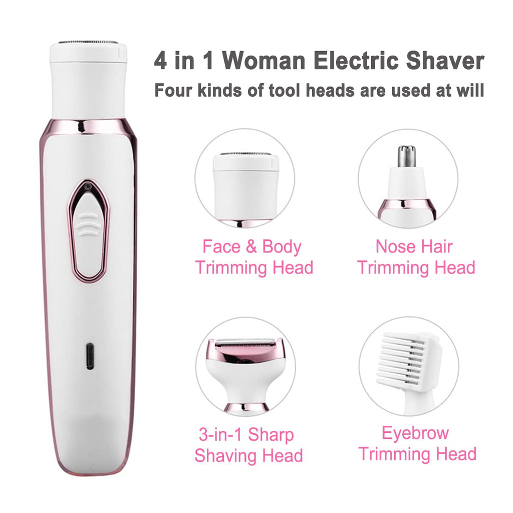 ANFOOS Electric Razor for Women,Hair Trimmer for Face Nose Eyebrow Beard Mustache Arm Leg Armpit Bikini,Painless Rechargeable Portable 4 in 1 Womens Body Shavers Set