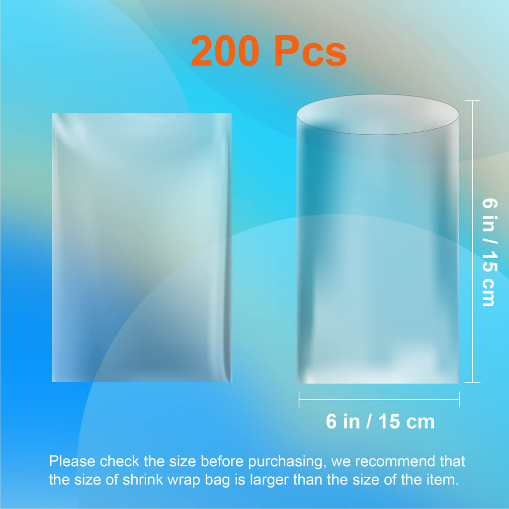 200Pcs Shrink Wrap Bags 6x6 Inches Clear PVC Heat Seal Bags for Soap Sleeve Packaging, Bath Bomb,Shoes,Jars,Gift,Tumbler,Heat Sublimation Film for Homemade DIY Projects