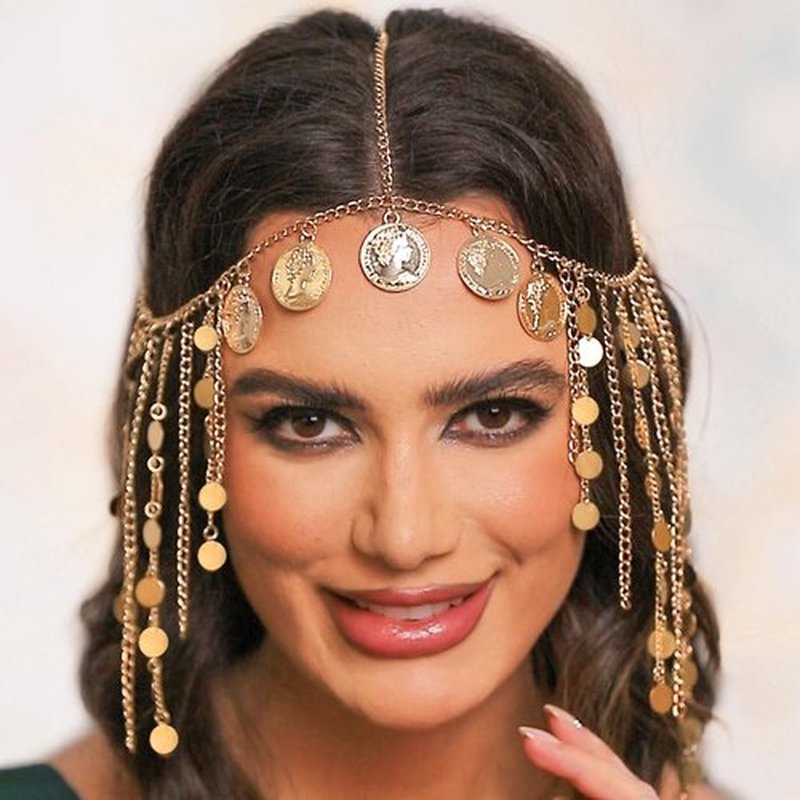 Aukmla Coins Head Chain Jewerly Gold Sequin Tassel Hair Chains Festival Costume Headband Hair Accessories for Women and Girls
