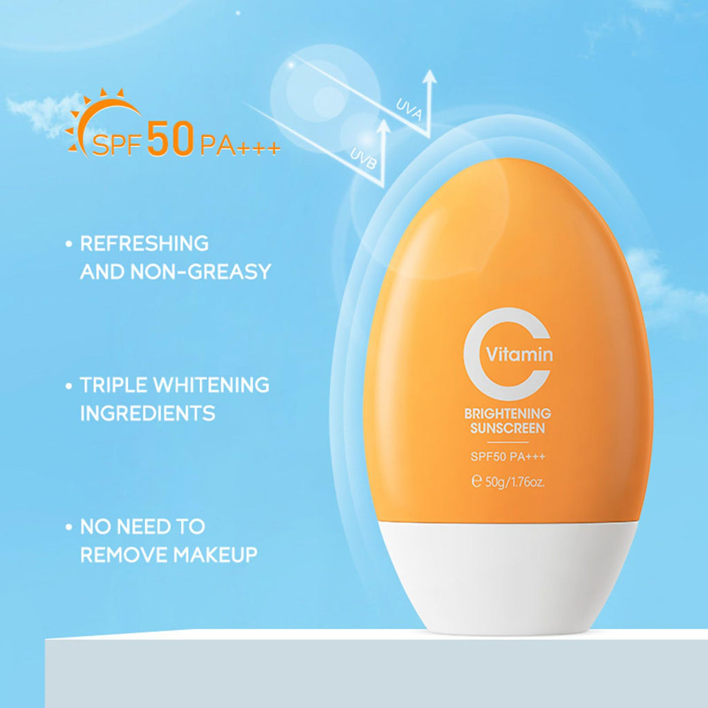 Vitamin C Sunscreen Cream SPF 50,Broad Spectrum Sun Protector Lotion For Face & Body,Lightweight and Non-Greasy Finish,Water Resistant,Long-Lasting Makeup,Travel Essentials