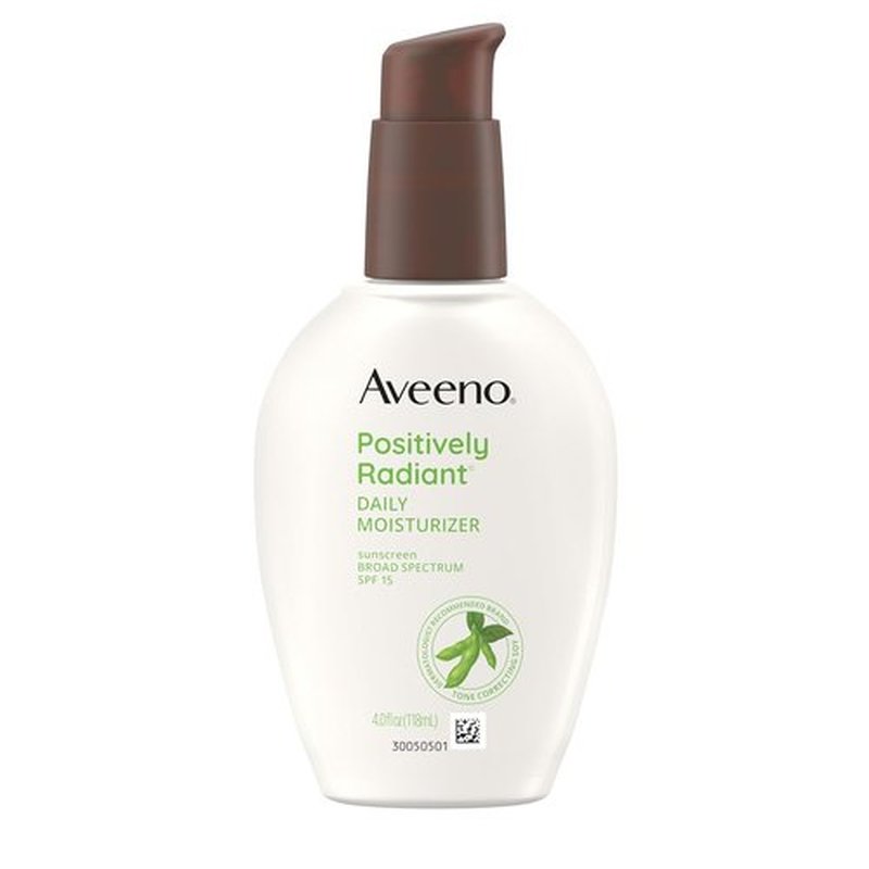 Aveeno Positively Radiant Daily Face Moisturizer - Hydrating SPF 15 with Soy Extract, 4 FL OZ