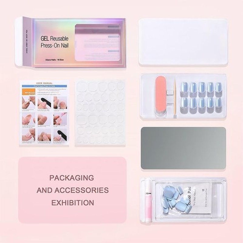 RTKHFZE Press On Nails Short - French Tip, Almond, Metallic Chrome Gold Finish, Reusable Stick On Nails in 16 Sizes - 32 Soft Gel False Nails Kit
