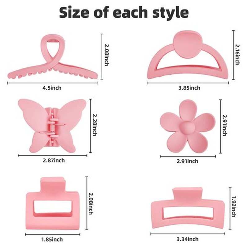 Pink Hair Clips, 6 Pack Cute Hair Clips for Thin Thick Hair 1.85-4.5 Inch Matte Non Slip Jaw Clips Flower Banana Butterfly Claw Clips Hair Accessories for Women and Girls…