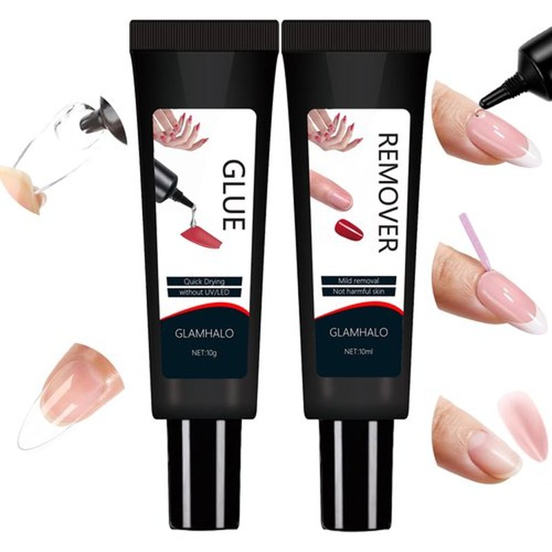 Skiennix Quick Dry Nail Glue Gel - Super Strong, Long Lasting, 10g with 10ml Remover for Press-On & Acrylic Nails