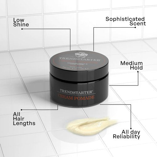 TRENDSTARTER Cream Pomade - Medium Hold, Low Shine | 2oz Travel Size Water-Based Hair Styling Solution