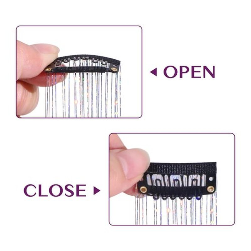 IDN BEAUTY Hair Tinsel Clip in, 6pcs Silver Sparkling Tinsel Hair Extensions 3s Wear and Go for Party Daily Travel Birthday, 24Inch Hair Accessories for Girls Women Kids