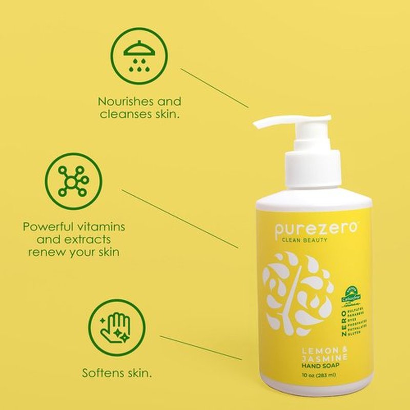 Purezero Lemon & Jasmine Hand Soap Refreshing Citrus Scent, Moisturizing & Sulfate-Free, Vegan Liquid Hand Wash, Formulated Without Parabens, Cruelty-Free, 10 ounces (3 Pack)
