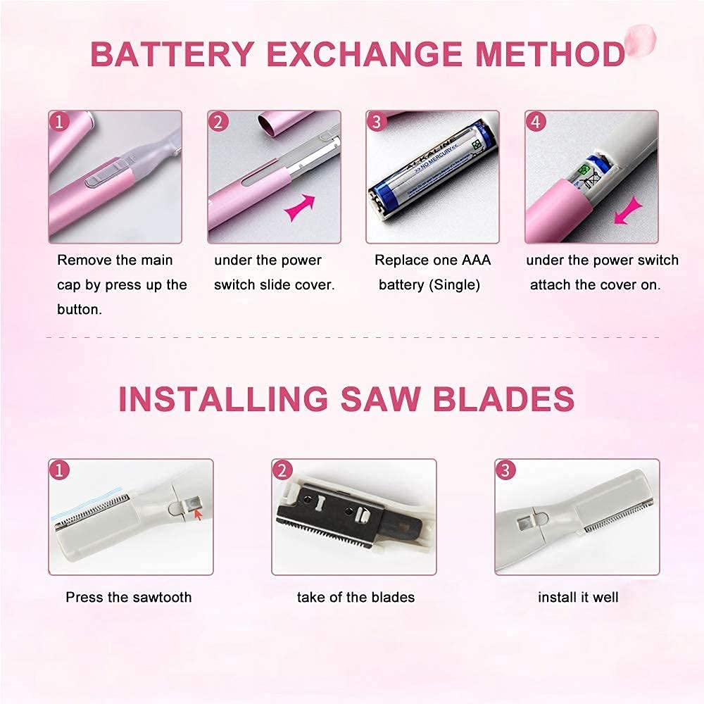 Electric Eyebrow Shaver, Gentle Precision Facial Hair Removal Portable Women Trimmer Travel Friendly Multi Purpose Grooming Tool Includes Cleaning Brush Comb Pink