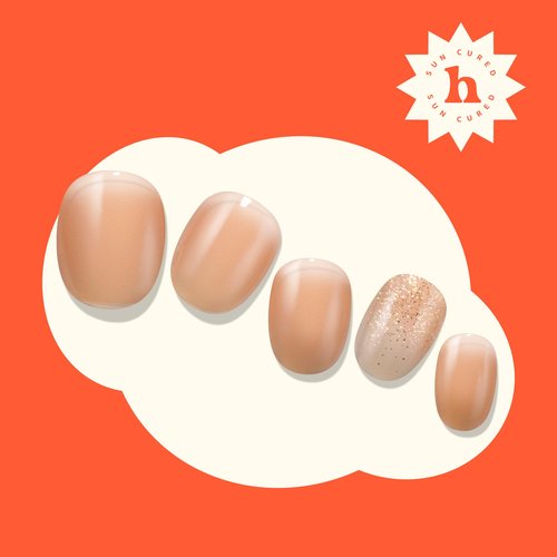 Heyhae Semi Cured Gel Nail Strips | No LED Lamp Needed | Gold, Sparkle | Easy Apply & Remove, Salon Quality | Includes 28 Strips, 1 Prep Pads, Nail File & Wooden stick - Hey, Silent Night Sparkle