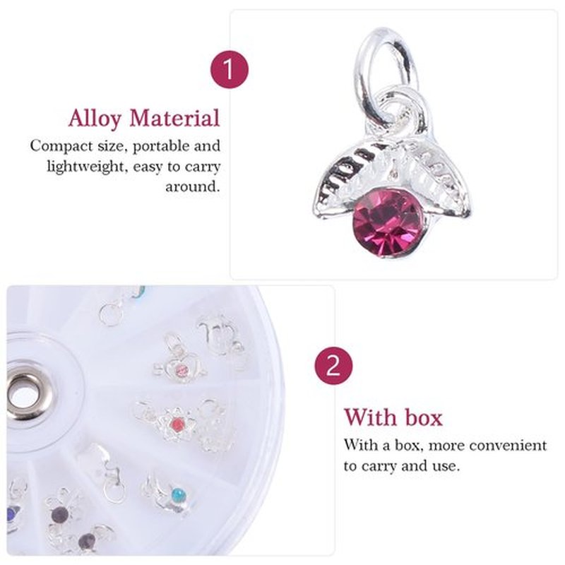 FRCOLOR 48 Pcs Dangle Nail Piercing Charms Set with Nail Piercing Tool Hand Drill, Alloy Jewelry for Art, Home, Salon Use