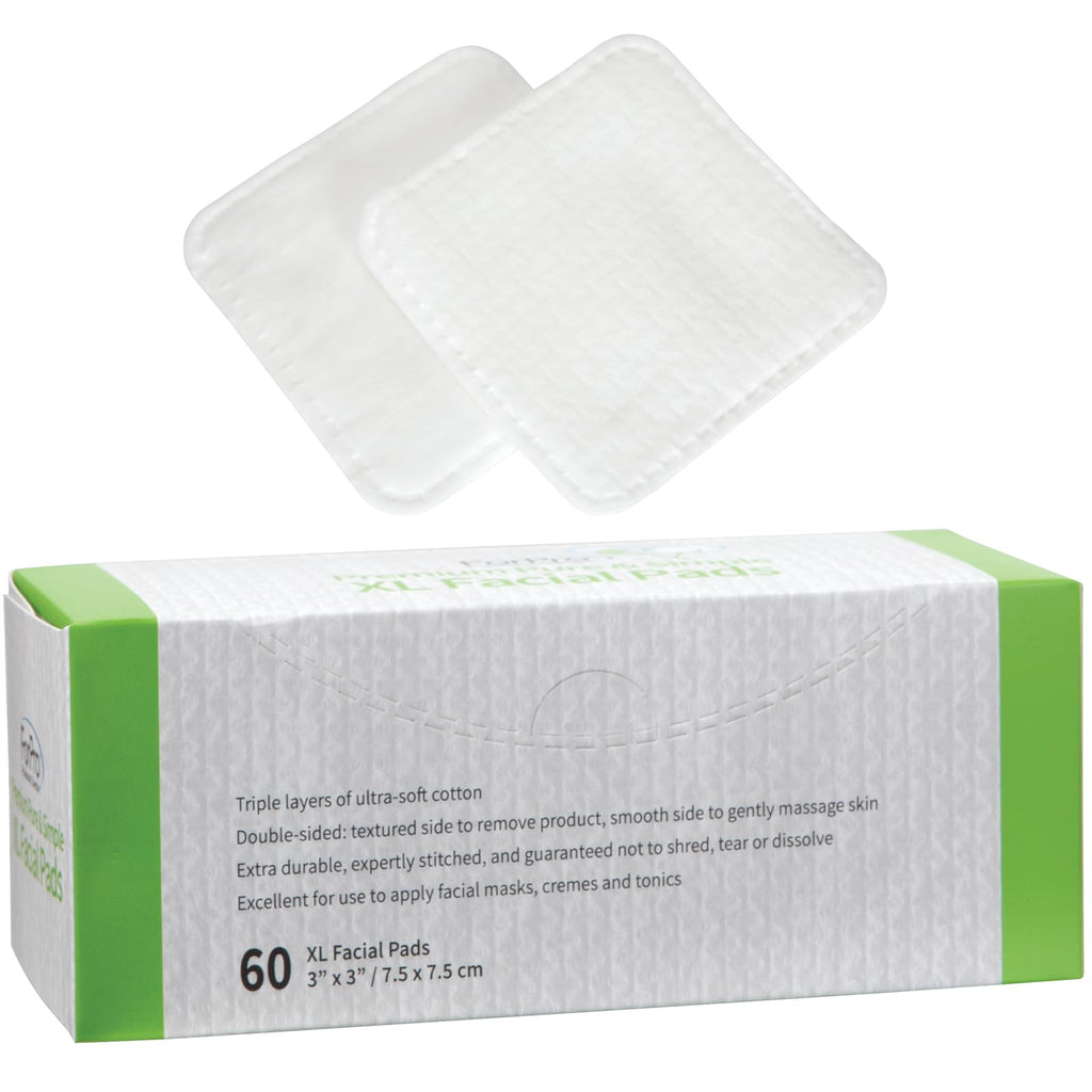 ForPro Premium Pure & Simple XL Facial Pads (360-Count), Triple Layered Ultra Soft Disposable Makeup Remover Pads, 100% Vegan & Cruelty-Free, Pack of 6-60 Cotton Squares