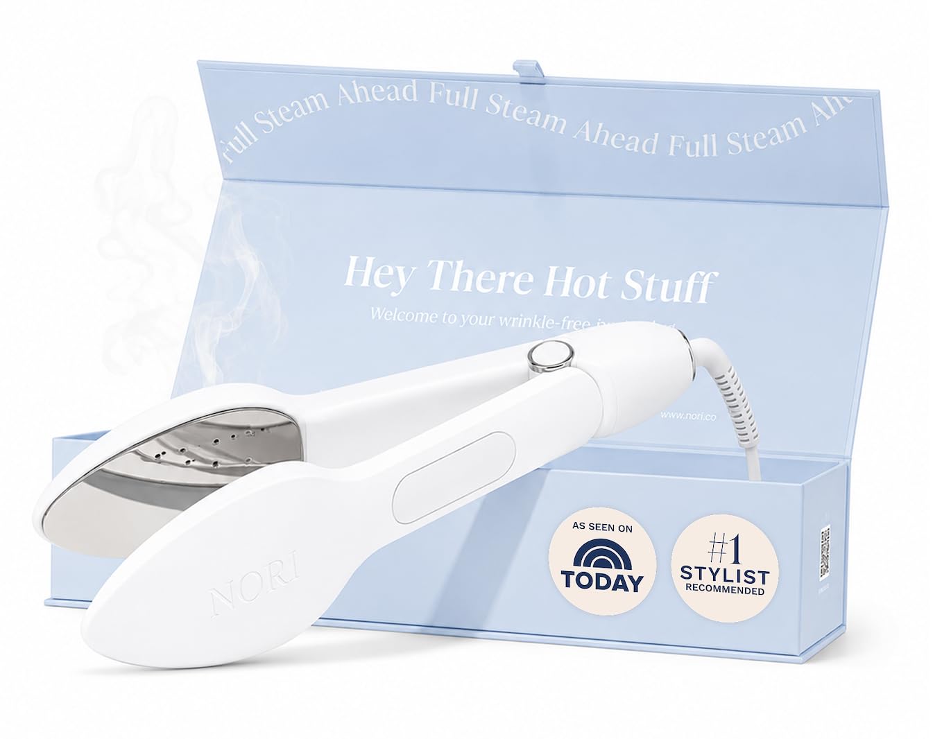 Nori Press Travel Steam Iron - Handheld Iron with 6 Fabric Settings - White