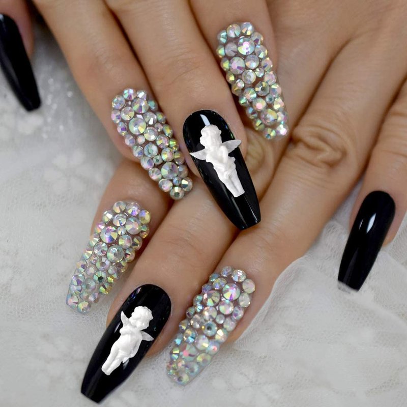 XEAOHESY 90 Pcs Baroque Angel Nail Charms 3D Embossed Angel Baby Nail Art Charms Cute Cupid Nail Accessories Charms for Acrylic Nails Retro Baroque Decor Nail Supplies for Women（White）