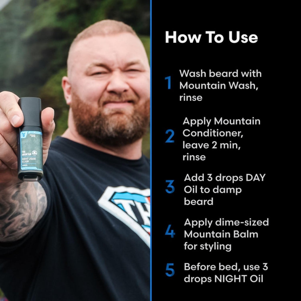 The Mountain Beard Care Kit for Men – Day & Night Oil, Balm, Wash & Conditioner – Hydrates, Softens & Styles – Natural, Vegan & Cruelty-Free – 5-Piece Set