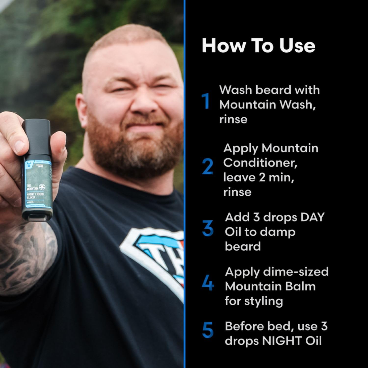 The Mountain Beard Care Kit for Men – Day & Night Oil, Balm, Wash & Conditioner – Hydrates, Softens & Styles – Natural, Vegan & Cruelty-Free – 5-Piece Set