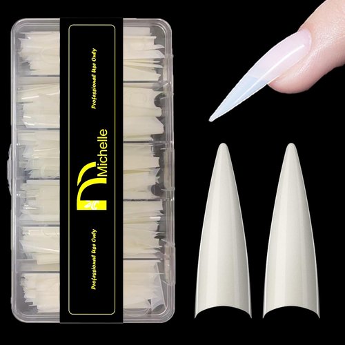 Michelle Stiletto False Nails Tips 504pcs XL Stiletto Press on Nails Pre-shape Fake Gel Nail Tips for Half Cover Nails False Nails with 12 Sizes For Nail Extension Home DIY Nail Salon Gelly Tips