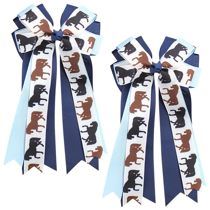 Umibow 2 Pcs Equestrian Hair Bow Clips Horse Pattern Hairpin Equestrian Show Bowknot Hair Barrettes Equestrian Hair Accessories for Horseback Riding Competitions(Light Blue, Deep Blue)